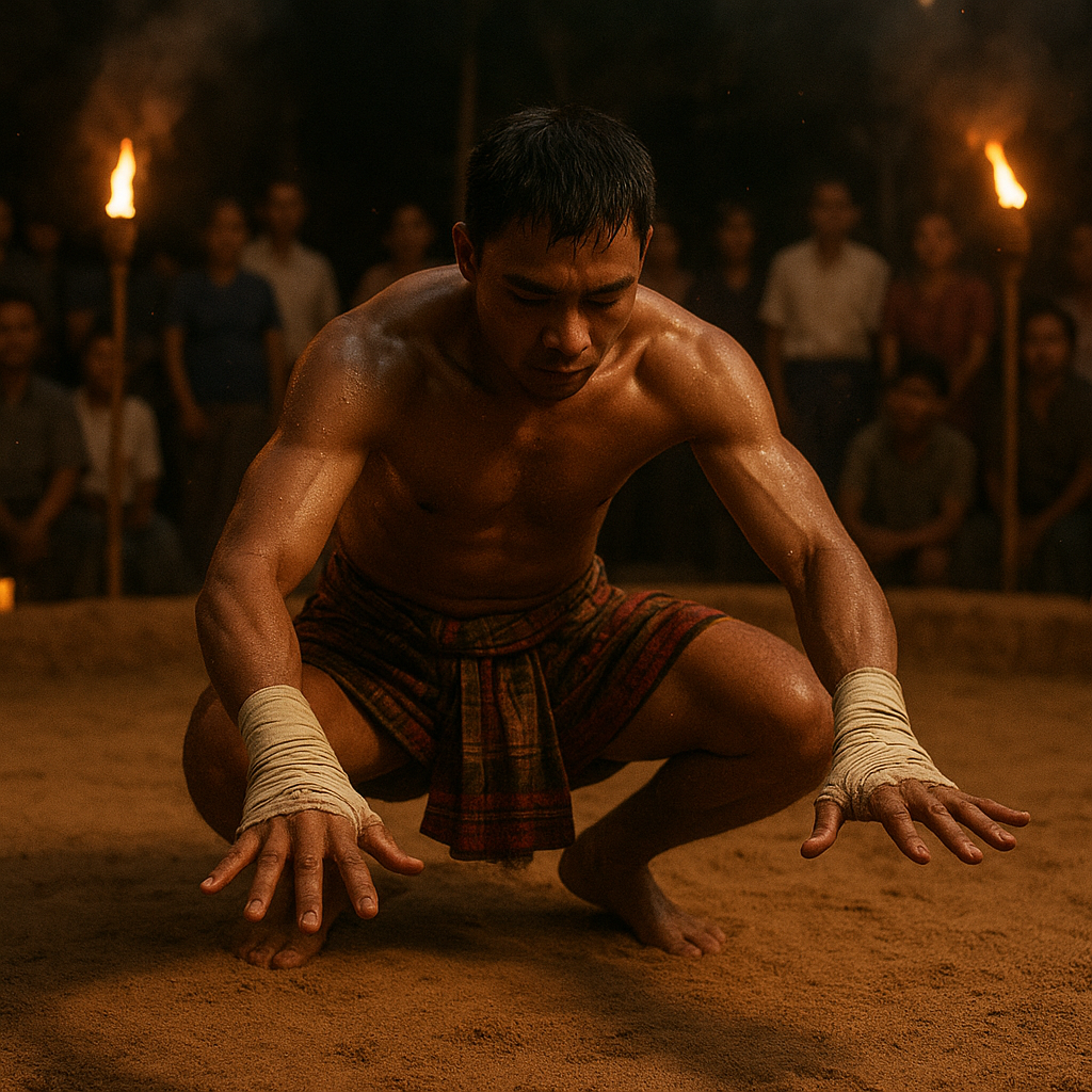Lethwei fighter performing the traditional pre-fight dance