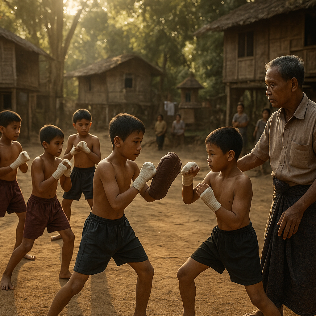 Young Myanmar boys learning Lethwei basics